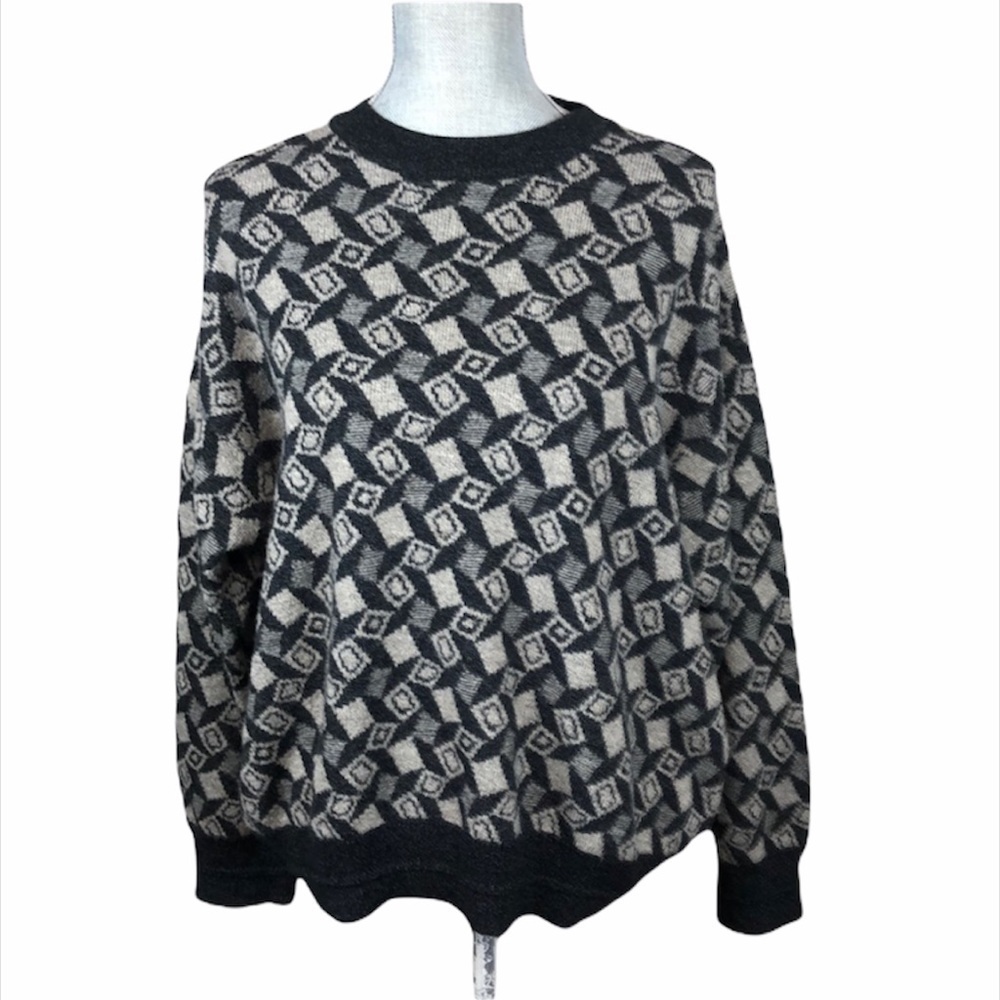 Pronto- Uomo‎ Vintage Italy Wool Blend Geometric Print Grandpa Sweater Sz Medium